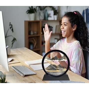 SANDCLE Moving Sand Art Picture - Sand Art Liquid Motion 3D Deep Sea Sandscape, Round Glass Frame Display Flowing Sand Relaxing Toy for Desktop Home Office Work Ocean Decor(Black, 7")