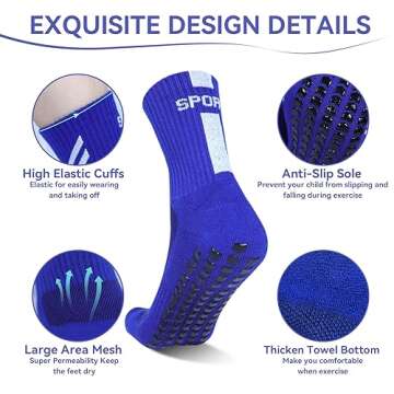 Barrlves 2/4 Pairs Kids Youth Soccer Socks Grip Non Slip Football Baseball Soccer Socks for Boys Gir...