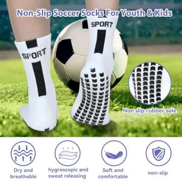 Barrlves 2/4 Pairs Kids Youth Soccer Socks Grip Non Slip Football Baseball Soccer Socks for Boys Girls 6-12 Years Old（4 Pairs Black