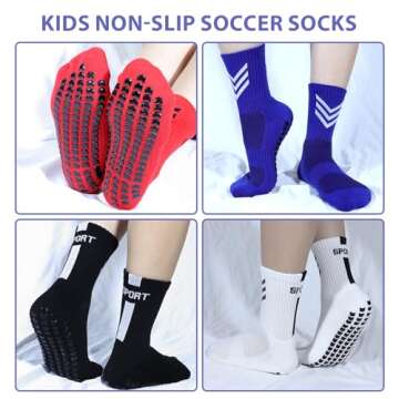Barrlves 2/4 Pairs Kids Youth Soccer Socks Grip Non Slip Football Baseball Soccer Socks for Boys Girls 6-12 Years Old（4 Pairs Black