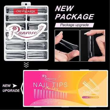 Ranrose Extra Long Nail Tips,240PCS XXXL Long Square Acrylic Nail Tips Full Cover Clear Long Straigh...
