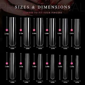 Ranrose Extra Long Nail Tips,240PCS XXXL Long Square Acrylic Nail Tips Full Cover Clear Long Straight Tapered Square Nail Tips 12 Sizes Pre-shaped Fake Nails for DIY Press On Nail Extensions for Women