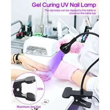 Funfe LED Nail Lamp,3W Nail Dryer with Gooseneck and Clamp Adjustable, Protection Gloves Portable UV...