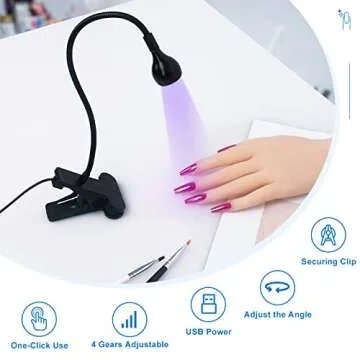 Funfe LED Nail Lamp,3W Nail Dryer with Gooseneck and Clamp Adjustable, Protection Gloves Portable UV Light for Manicure Curing Light for Salon Nail DIY Home(Black)