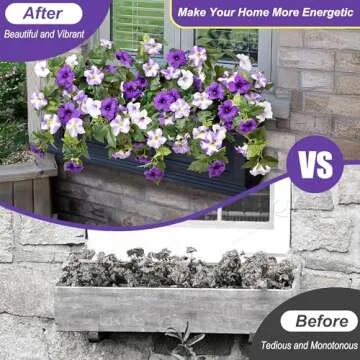 Artificial Fake Flowers Plants for Outdoor Decoration, 2PCS Spring Faux Petunias Silk Flower UV Resistant No Fade Floral for Home Garden Balcony Yard Porch Realistic Indoor Decor (Purple White)