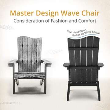 LUE BONA Wave Design Adirondack Chair Set of 4, Poly HDPS Adirondack Chairs, Modern Fire Pit Chairs Weather Resistant for Outdoor,Deck,Balcony,Garden, Backyard, Black