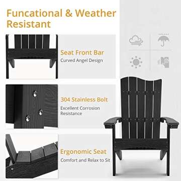 LUE BONA Wave Design Adirondack Chair Set of 4, Poly HDPS Adirondack Chairs, Modern Fire Pit Chairs Weather Resistant for Outdoor,Deck,Balcony,Garden, Backyard, Black