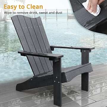 LUE BONA Wave Design Adirondack Chair Set of 4, Poly HDPS Adirondack Chairs, Modern Fire Pit Chairs Weather Resistant for Outdoor,Deck,Balcony,Garden, Backyard, Black