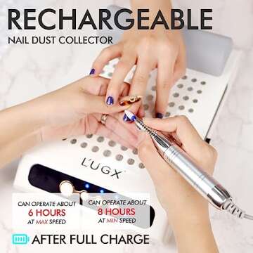 L'UGX Rechargeable Nail Dust Collector with 2 Reusable Filters, Professional 70W Nail Extractor Vacu...
