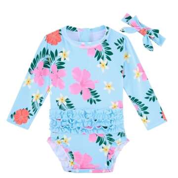 ADUKIDE 12-18 Months One Piece Swimsuit for Baby Girls Beach Rash Guard Swimwear Long Sleeve Bathing...
