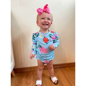 ADUKIDE 12-18 Months One Piece Swimsuit for Baby Girls Beach Rash Guard Swimwear Long Sleeve Bathing Suit with Back Zipper Pink Floral Cute