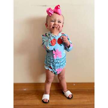 ADUKIDE 12-18 Months One Piece Swimsuit for Baby Girls Beach Rash Guard Swimwear Long Sleeve Bathing Suit with Back Zipper Pink Floral Cute