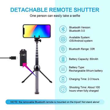 LATZZ Selfie Stick Tripod, 45 Inch Phone Tripod, Extendable iPhone Stand Tripod with Wireless Remote Shutter Compatible iPhone 15 14Pro/MAX/Galaxy Note 20/S21, More