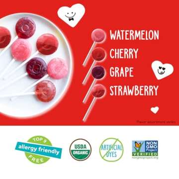 YumEarth Organic Pops Valentine Variety Pack - Fruity Lollipops - Gluten Free Snacks for Kids - Allergy Friendly, Non-GMO, No Artificial Flavors or Dyes - Assorted Flavors, 6.11 oz (Pack of 28)