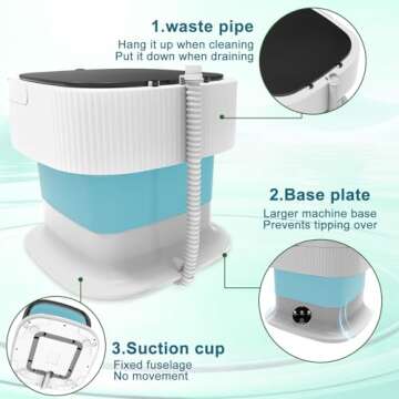 15L Mini Portable Washing Machine, Foldable Washer with Spin Dryer, Small Collapsible lavadora Porta...