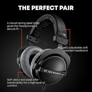 beyerdynamic DT 770 Pro Studio Headphones - Over-Ear, Closed-Back, Professional Design for Recording...