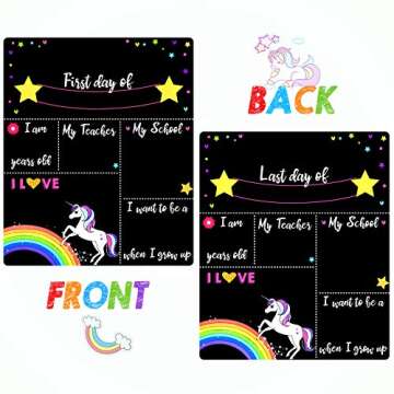 Unicorn First Day of School Chalkboard Sign - Reusable, Double-Sided