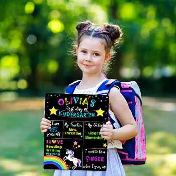 Unicorn First Day of School Chalkboard Sign - Reusable, Double-Sided