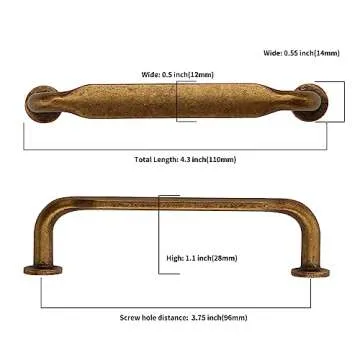 9BUILD 10 Pack Antique Brass Cabinet Pulls 3.75 Inch Kitchen Cabinet Handles Kitchen Handles for Cabinets Vintage Drawer Pulls Retro Dresser Pulls Cupboard Handles