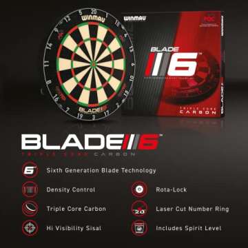 WINMAU Darts Blade 6 Triple Core Carbon Professional PDC Dartboard with Official Tournament Specifications | Endorsed by The PDC