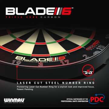 WINMAU Darts Blade 6 Triple Core Carbon Professional PDC Dartboard with Official Tournament Specifications | Endorsed by The PDC