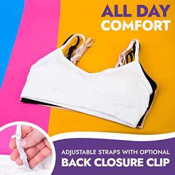 Popular Crop Cami Training Bras Pack for Girls. Seamless Bra Removable Padding Basics L