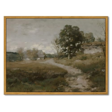 OIQArtOIQ Framed Vintage Landscape Wall Art French Country Cottage Natural Scenery Oil Painting Canv...