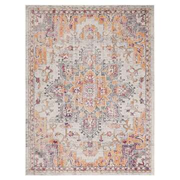 SAFAVIEH Madison Collection Area Rug - 6' x 9', Beige & Orange, Boho Chic Medallion Distressed Desig...