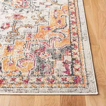 SAFAVIEH Madison Collection Area Rug - 6' x 9', Beige & Orange, Boho Chic Medallion Distressed Design, Non-Shedding & Easy Care, Ideal for High Traffic Areas in Living Room, Bedroom (MAD473E)