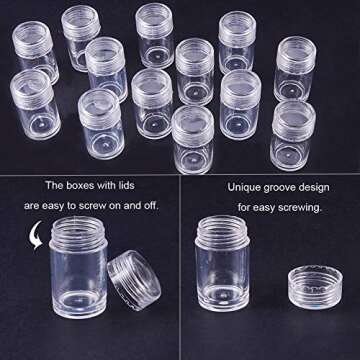 PandaHall Elite 30 Pieces 25ml Clear Plastic Bead Storage Containers Organizers Box Pot Jars with Screw Lids for Beads, Jewelry, Nail Art, Cosmetics and Other Small Items (1.85 x 1 Inch)