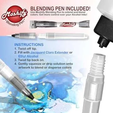 Jacquard Pinata Alcohol Ink - Metallic Alcohol Ink Colors Bundle - Made in USA - Silver - Copper - Pearl - Brass - Rich Gold - Blanco Blanco - Bundled with Moshify Blending Pen