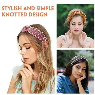 Tyfthui 6 Pcs Pearl Wide Knotted Turban Hair Hoops and Fashion Headbands for Women and Girls