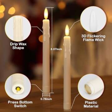 Tasodin LED Flameless Taper Candles with Remote & Timer