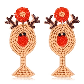 Christmas Earrings for Women Beaded Holiday Reindeer Snowman Sweater Earrings Handmade Red Truck Chr...