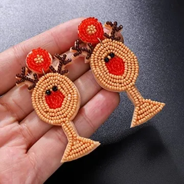 Christmas Earrings for Women Beaded Holiday Reindeer Snowman Sweater Earrings Handmade Red Truck Christmas Tree Drop Dangle Earrings Statement Earring Festive Jewelry Gifts