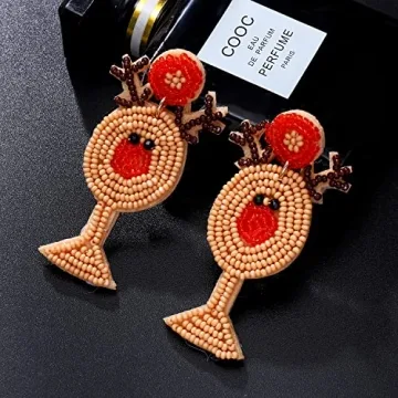 Christmas Earrings for Women Beaded Holiday Reindeer Snowman Sweater Earrings Handmade Red Truck Christmas Tree Drop Dangle Earrings Statement Earring Festive Jewelry Gifts