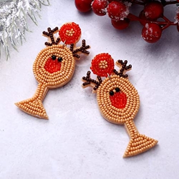 Christmas Earrings for Women Beaded Holiday Reindeer Snowman Sweater Earrings Handmade Red Truck Christmas Tree Drop Dangle Earrings Statement Earring Festive Jewelry Gifts