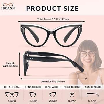 IBOANN 3 Pack Cat Eye Blue Light Glasses for Wome -Fashion Fake Eyeglasses Oversized Frame-Filtering Blu-Ray Computer