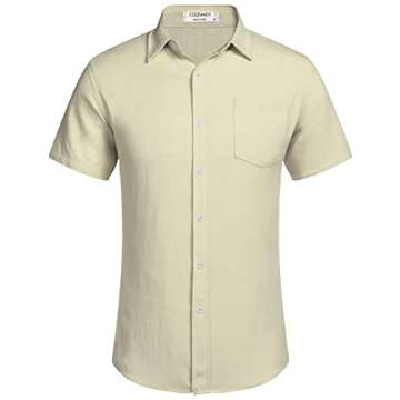 COOFANDY Men's Summer Casual Shirt Button Up Basic Solid Linen Business Shirts