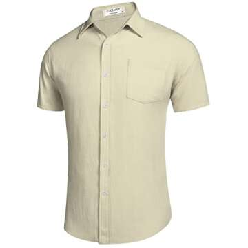 COOFANDY Men's Summer Casual Shirt Button Up Basic Solid Linen Business Shirts