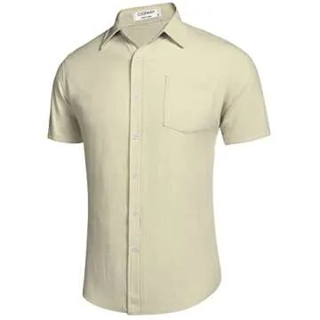 COOFANDY Men's Summer Casual Shirt Button Up Basic Solid Linen Business Shirts