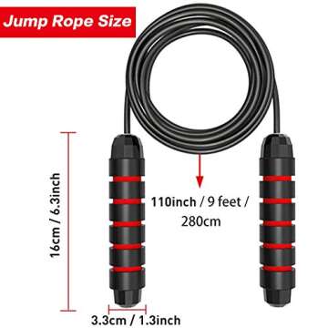 Jump Rope Tangle-Free with Ball Bearings Rapid Speed Skipping Rope Cable, Adjustable Jumping Ropes with 6" Memory Foam Handles for Men, Women and Kids - 2 Pack