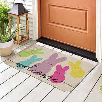 Welcome Easter Decorative Doormat, Seasonal Rug Spring Bunny Sign Floor Mat Switch Mat for Indoor Ou...