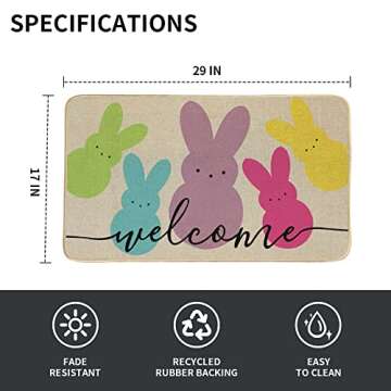Welcome Easter Decorative Doormat, Seasonal Rug Spring Bunny Sign Floor Mat Switch Mat for Indoor Outdoor 17 x 29 Inch DM052