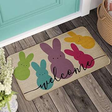 Welcome Easter Decorative Doormat, Seasonal Rug Spring Bunny Sign Floor Mat Switch Mat for Indoor Outdoor 17 x 29 Inch DM052