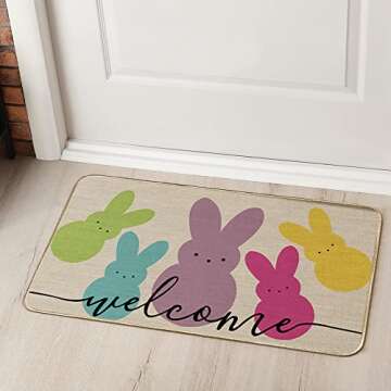 Welcome Easter Decorative Doormat, Seasonal Rug Spring Bunny Sign Floor Mat Switch Mat for Indoor Outdoor 17 x 29 Inch DM052