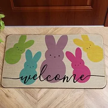 Welcome Easter Decorative Doormat, Seasonal Rug Spring Bunny Sign Floor Mat Switch Mat for Indoor Outdoor 17 x 29 Inch DM052