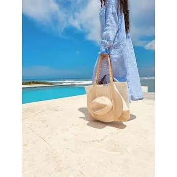 Large Woven Beach Tote with Hat Holder - TRIBECA TRIBE