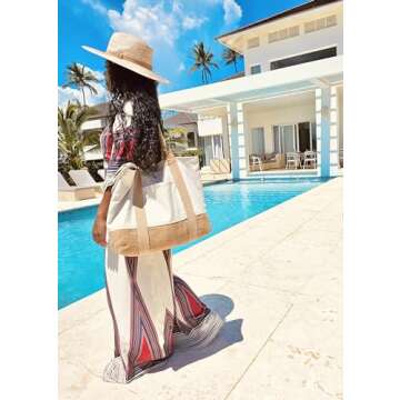 Large Woven Beach Tote with Hat Holder - TRIBECA TRIBE