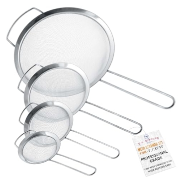 U.S. Kitchen Supply - Set of 4 Premium Quality Fine Mesh Stainless Steel Strainers with Wide Resting...